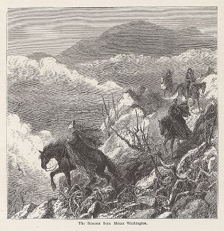 Спуск с горы Вашингтон, Белые горы, штат Нью-Гемпшир. Лист из издания "Picturesque America", т.I, Нью-Йорк, 1872.
