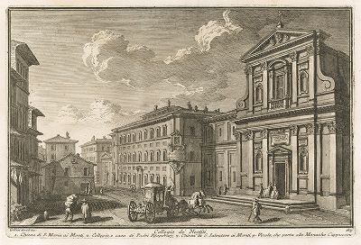 Гравюра Джузеппе Вази "Колледжо Неофити". Collegio de Neofiti. Лист из издания "Delle magnificenze di Roma antica e moderna ...", Рим, 1759. 