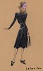 Тёмное шёлковое платье в белый горошек и шляпка Le bon ton из коллекции осень-зима 1942-43 года парижского дизайнера Мари-Луиз Брюйер (собственноручная гуашь автора). Уникальный документ истории моды времен Второй мировой войны