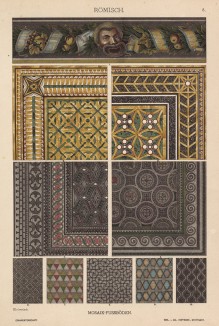 Древнеримская мозаика (из терм Каракаллы в Риме и дома Фавна в Помпеях) (лист 8 альбома "Сокровищница орнаментов...", изданного в Штутгарте в 1889 году)
