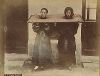 Двойные шейные кандалы. Крашенная вручную японская альбуминовая фотография эпохи Мэйдзи (1868-1912). 