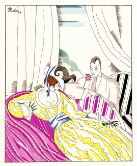 Шарль Мартен. Свидание. Рекламная иллюстрация в технике пошуар. Les feuillets d'art. Париж, 1920 