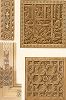 Три детали восточной двери и деталь ставни окна. Лист из альбома "Мечети Самарканда, вып. 1. Гуръ-Эмиръ", СПб, 1905. 