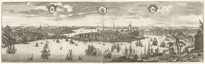 Панорама Стокгольма второй половины XVII века, восточная сторона. Гравюра Адама Переля из знаменитого издания Suecia Antiqua et Hodierna Эрика Дальберга. 