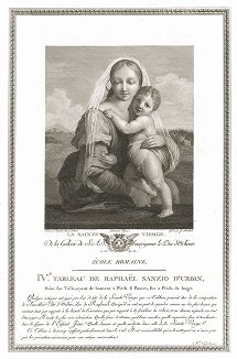 Мадонна Макинтоша (ранее известная как "Мадонна с башней") кисти Рафаэля. Лист из знаменитого издания Galérie du Palais Royal..., Париж, 1786