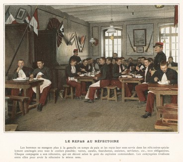 Солдатская столовая. L'Album militaire. Livraison №1. Infanterie. Serviсe interieur. Париж, 1890