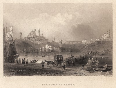 Константинополь (Стамбул). Подвесной мост. The Beauties of the Bosphorus, by miss Pardoe. Лондон, 1839