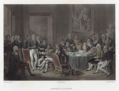 Заседание Венского конгресса. Гравюра на стали по мотивам картины Жан-Батиста Изабэ, написанной в 1819 г. Париж, 1837