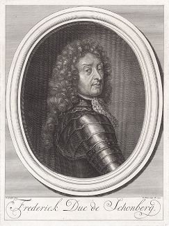 Фридрих-Герман фон Шомберг (1615--1690) - маршал Франции и генералиссимусом английских войск. Гравюра Бернара Пикара по оригиналу Годфри Неллера, 1724 год. 