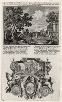 1. Братья продают Иосифа в рабство 2. Сцены из жизни Иосифа (из Biblisches Engel- und Kunstwerk -- шедевра германского барокко. Гравировал неподражаемый Иоганн Ульрих Краусс в Аугсбурге в 1700 году)