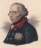 Король Пруссии Фридрих II в возрасте 68 лет (один из множества гравированных вариантов самого известного портрета Фридриха Великого (1712--1786 гг.), исполненного художником Антоном Граффом)
