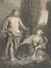 Иисус Христос и Мария Магдалина в саду.  Гравюра Джона Шервина с запрестольного образа капеллы колледжа All Souls в Оксфорде, написанного Антоном Рафаэлем Менгсом. Лондон, 1784
