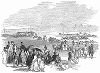 Скачки на побережье, проводящиеся в деревушке Фреистон Шор, расположенной неподалёку от крупного города Бостон в английском графстве Линкольншир (The Illustrated London News №113 от 29/06/1844 г.)