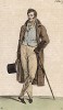 Редингот (от англ.Riding coat), жилет, платок и цилиндр. Из первого французского журнала мод эпохи ампир Journal des dames et des modes, Париж, 1813. Модель № 1321