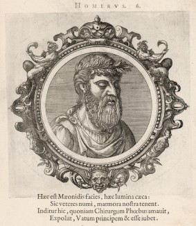 Гомер (лист 6 иллюстраций к известной работе Medicorum philosophorumque icones ex bibliotheca Johannis Sambuci, изданной в Антверпене в 1603 году)