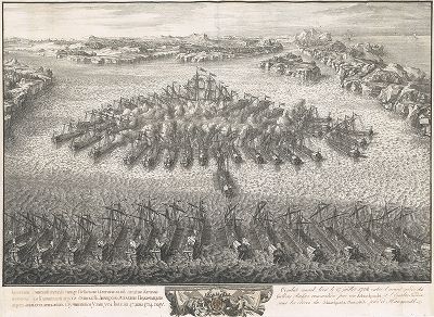 Изображение морской баталии между Российской галерною авангардою, которую командовал корабельный шаутбейнахт и Шведскою эскадрою под командою шайтбейнахта Эреншёльда, случившееся у Гангута июля в 27 день 1714 году. 