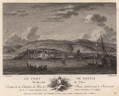 Вид на порт Бастия с востока (лист 30 из альбома гравюр Nouvelles vues perspectives des ports de France..., изданного в Париже в 1791 году)