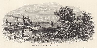Река Детройт-ривер, вид от форта Уайн, штат Мичиган. Лист из издания "Picturesque America", т.I, Нью-Йорк, 1872.