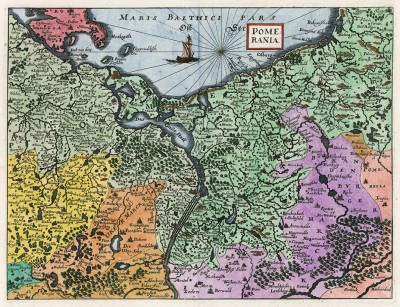 Pomerania. Карта Померании середины XVII-го века, изображающая побережье Балтийского моря, дельту реки Одер и часть острова Рюген