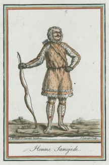 Охотник самоед середины XVIII века (иллюстрация к работе Costumes civils actuels de tous les peuples..., изданной в Париже в 1788 году)