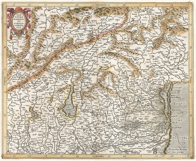 Карта Северной Италии с владениями Венеции, озером Гарда, городами Феррара, Брешиа и пр. Tar visina Marchia et Tirolis comitatus. Составил Герхард Меркатор. Амстердам,1589