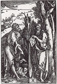 Иоанн Крестититель и Святой Онуфрий в гирлянде из хмеля (гравюра Альбрехта Дюрера)