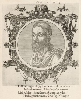 Кентавр Хирон ("справедливейший из кентавров", наставник Ахиллеса и Эскулапа) (лист 3 иллюстраций к известной работе Medicorum philosophorumque icones ex bibliotheca Johannis Sambuci, изданной в Антверпене в 1603 году)