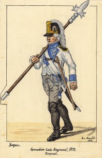 1793 г. Гренадер лейб-гвардии королевства Бавария с протазаном. Коллекция Роберта фон Арнольди. Германия, 1911-29