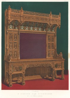Резной кабинет из дубовой древесины, выполненный в позднеготическом стиле английским мастером J. G. Grace (Каталог Всемирной выставки в Лондоне. 1862 год. Том 3. Лист 205)