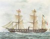 Смешанное паровое судно "Авенир". Репринт середины XX века с картин известных французских живописцев из семьи Ру