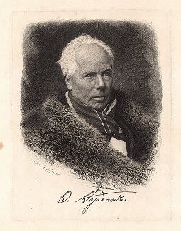 Федор Иванович Йордан (1800-1883), русский гравер. Офорт В.А. Боброва, 1880 год.