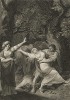 Иллюстрация к самой кровавой трагедии Шекспира "Тит Андроник", акт II, сцена III: Хирон силой уводит Лавинию по приказу Таморы. Graphic Illustrations of the Dramatic works of Shakspeare, Лондон, 1803.