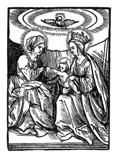 Богоматерь с младенцем и Святая Анна. Иллюстрация Ганса Бургкмайра к Taschenbuchlein. Издатель Hans Otmar, Аугсбург, 1510