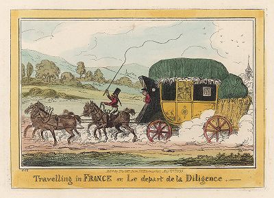 Как путешествуют во Франции, или отъезд дилижанса. Сатирическая гравюра Джорджа Крукшенка из серии "Cruikshankiana", 1835 год. 