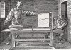 Художник, рисующий лютню с помощю перекрещивающихся нитей (из Руководства к измерению при помощи циркуля и линейки плоскостей и обьёмов от Альбрехта Дюрера, посвящённого всем любителям искусства)