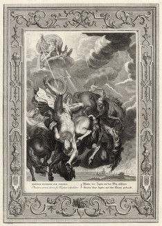 Фаэтон, сражённый громом Зевса (лист известной работы "Храм муз", изданной в Амстердаме в 1733 году)