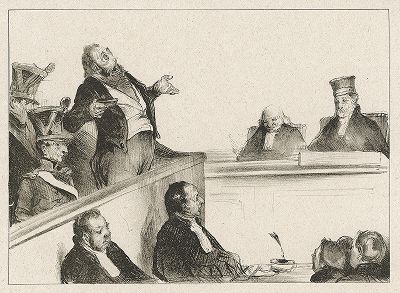 Робер Макер перед судьями. Литография Оноре Домье из серии "Les Robert Macaires", 1838 год.