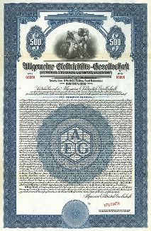  Allgemeine Elektrizitäts-Gesellschaft (AEG). Облигация в 500 долларов, 1948 год.  