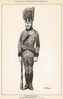 Солдат шведского егерского батальона Värmland в униформе образца 1807-17 гг. Svenska arméns munderingar 1680-1905. Стокгольм, 1911