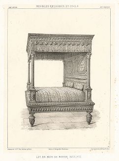 Французская ореховая кровать, XVI век. Meubles religieux et civils..., Париж, 1864-74 гг. 