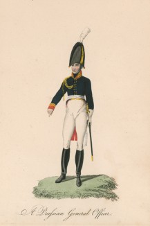 Офицер прусского генерального штаба эпохи наполеоновских войн (из редкой работы "Европейский военный костюм...", изданной в Лондоне в 1812 году)