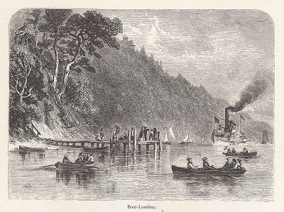 Причал для паровых судов на реке Шрусбери-ривер, штат Нью-Джерси. Лист из издания "Picturesque America", т.I, Нью-Йорк, 1872.