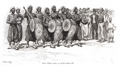 Полковой оркестр 2-го полка алжирских стрелков в 1886 году (из Types et uniformes. L'armée françáise par Éduard Detaille. Париж. 1889 год)