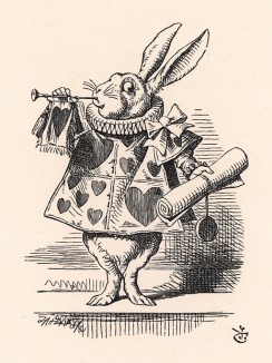 Белый Кролик трижды протрубил в трубу (иллюстрация Джона Тенниела к книге Льюиса Кэрролла «Алиса в Стране Чудес», выпущенной в Лондоне в 1870 году)