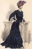 Платье цвета берлинской лазури с воланами и складками, дополненное сиреневой шляпкой. Les grandes modes de Paris, ноябрь 1903 г.