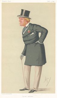 Генри Чаплин (1840-1923) - 1-го виконт Чаплин, крупный землевладелец и политик-консерватор. Карикатура из знаменитого британского журнала Vanity Fair. Лондон, 1874