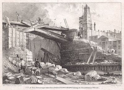 Старый лондонский мост во время его демонтажа в 1831-32 гг. 