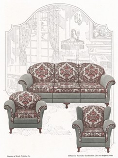 Диван и два мягких кресла. Иллюстрация из каталога "Товары почтой". 