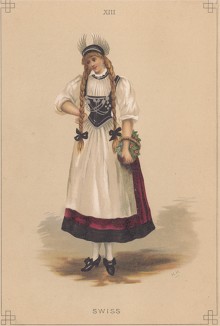 Маскарадный костюм "Швейцарка". Лист из издания "Fancy Dresses Described; Or, What to Wear at Fancy Balls", Лондон, 1887 год
