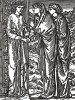 Второй визит сестёр. Иллюстрация Эдварда Коли Бёрн-Джонса к поэме Уильяма Морриса «История Купидона и Психеи». Лондон, 1890-е гг.